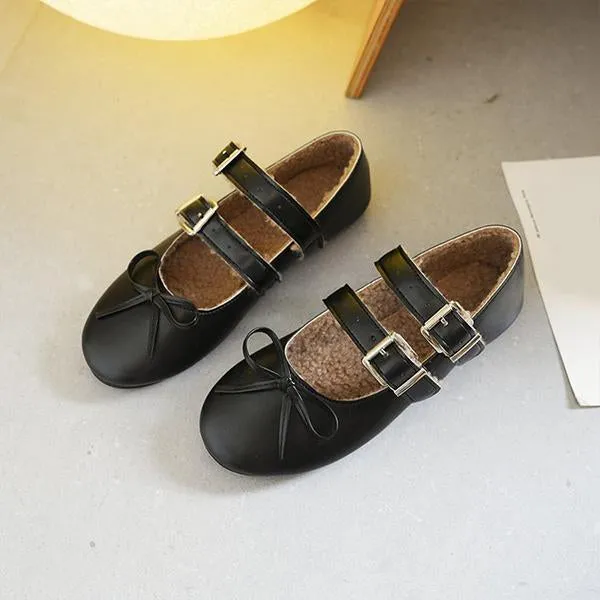 Women's Elegant Plush Buckle Flat Ballet Shoes 47579449S