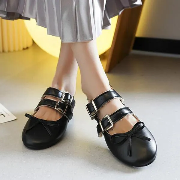 Women's Elegant Plush Buckle Flat Ballet Shoes 47579449S