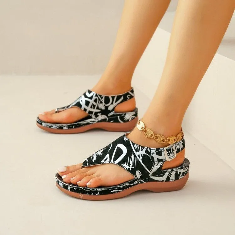 Women’s Printed Flat Heel Roman Sandals in 3 Patterns
