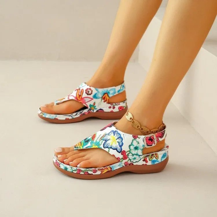 Women’s Printed Flat Heel Roman Sandals in 3 Patterns