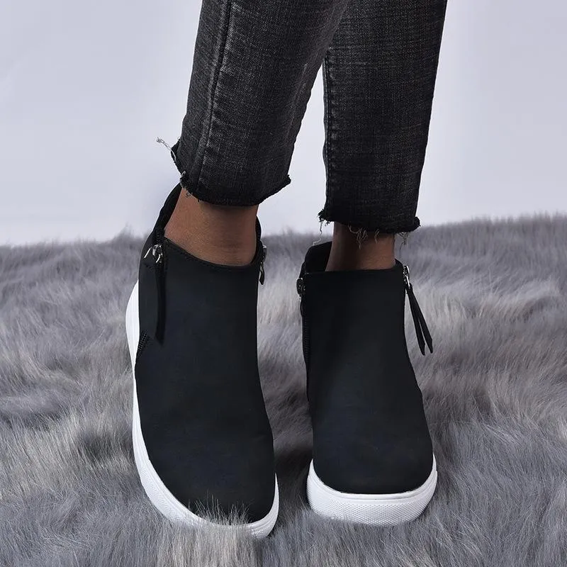 Women's slip on wedge sneakers high top casual shoes with zipper