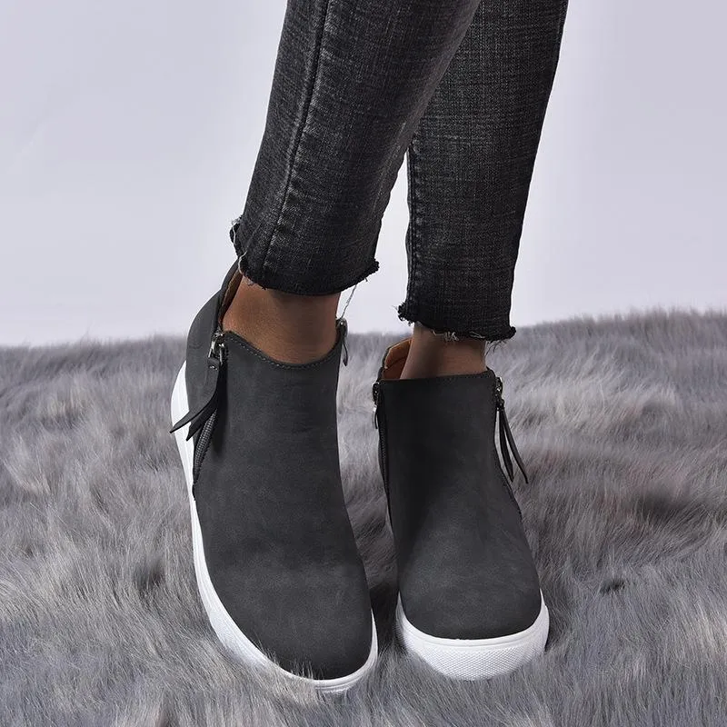 Women's slip on wedge sneakers high top casual shoes with zipper