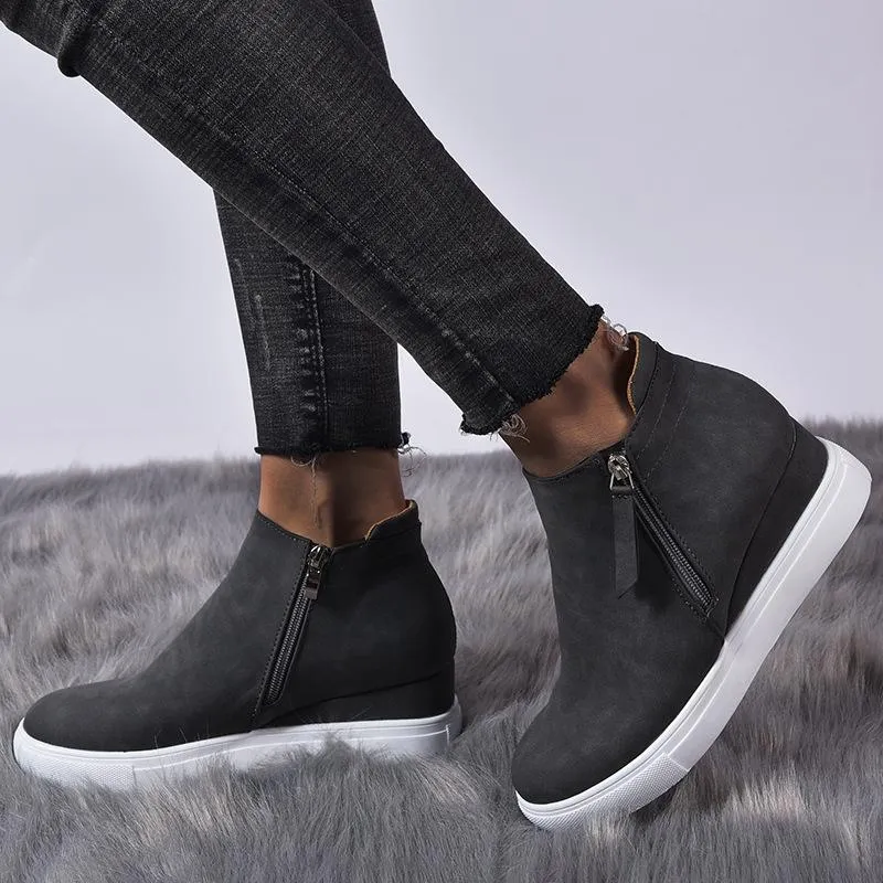 Women's slip on wedge sneakers high top casual shoes with zipper