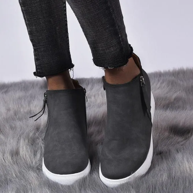 Women's slip on wedge sneakers high top casual shoes with zipper