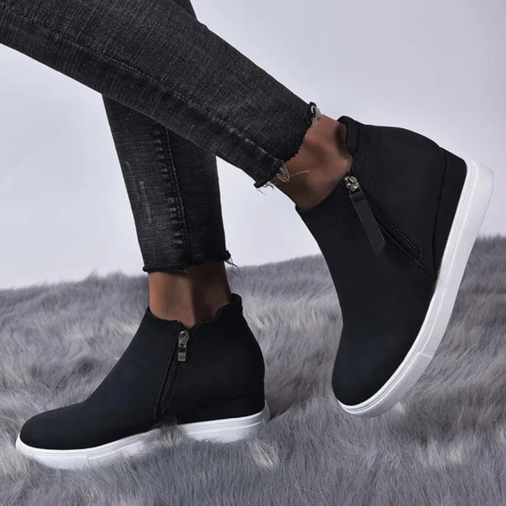 Women's slip on wedge sneakers high top casual shoes with zipper